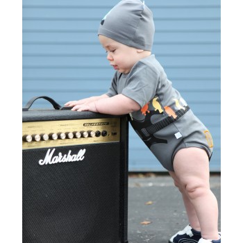 Gray Guitar Birds Knit One Piece